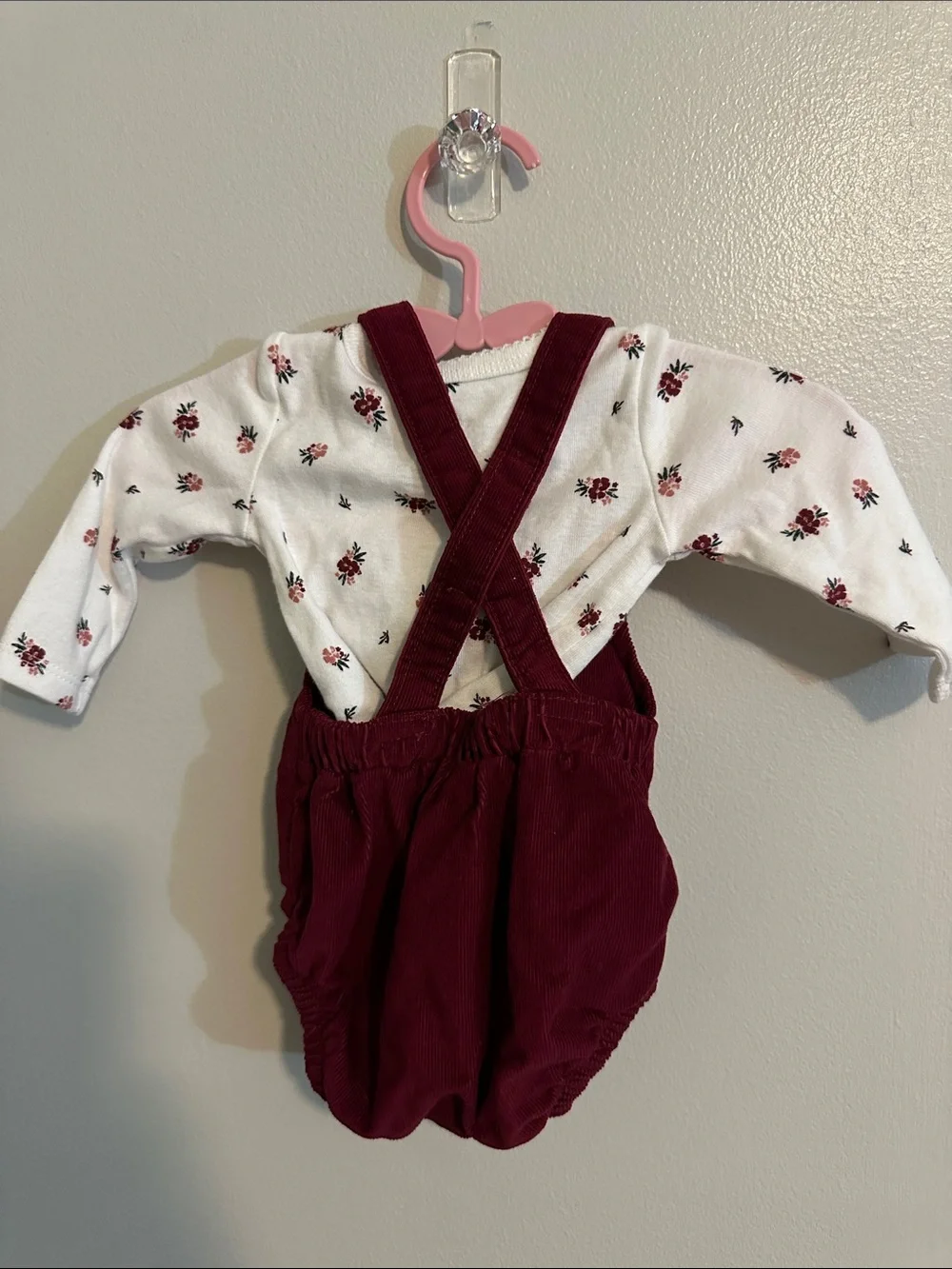 Carter's Burgundy Corduroy Overall Romper with White Floral Top
